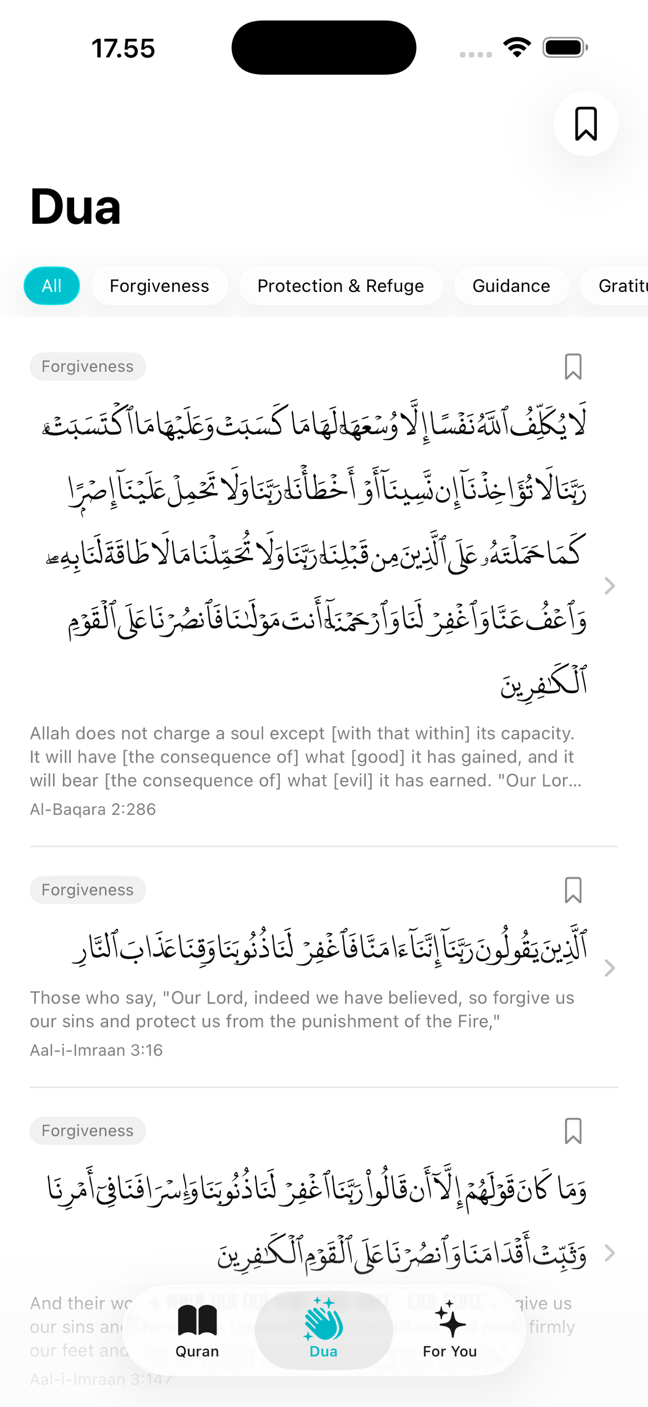 Quran Firdaus Dua tab on macOS