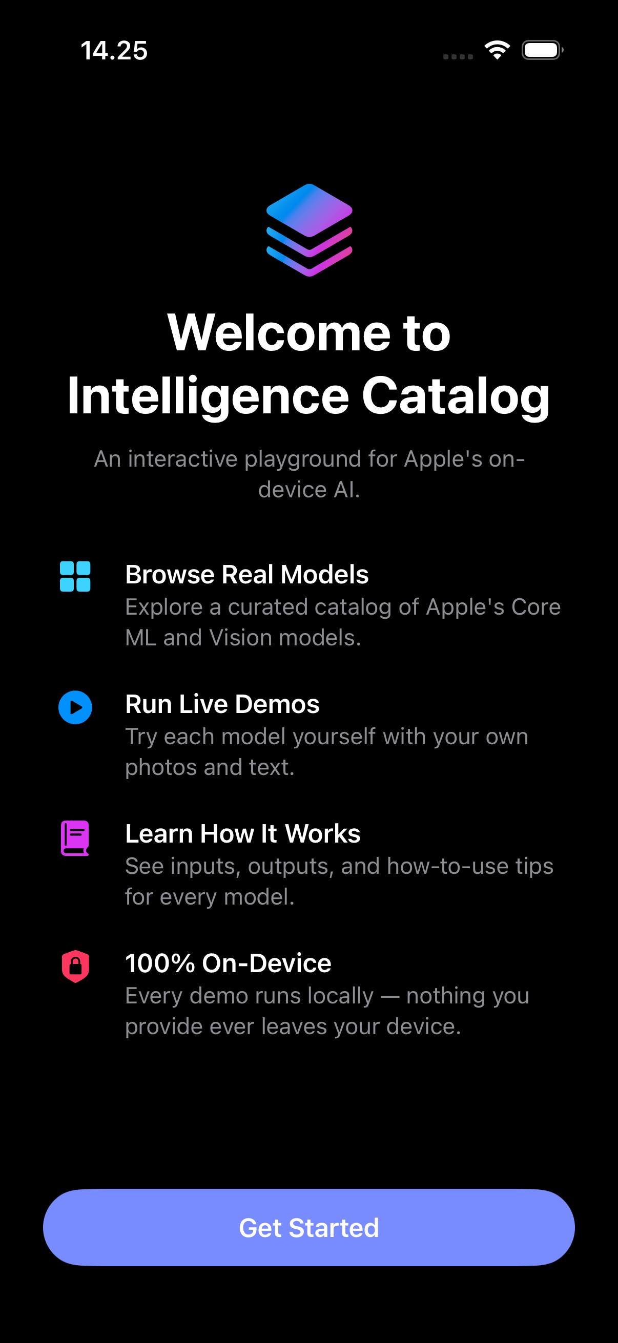 Intelligence Catalog onboarding screen